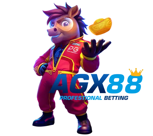 AGX88 คาสิโนออนไลน์ คาแรกเตอร์การ์ตูนสไตล์นักสู้ใส่ชุดสีแดงทอง ถือไพ่และเหรียญทอง โทนพรีเมียมสดใส