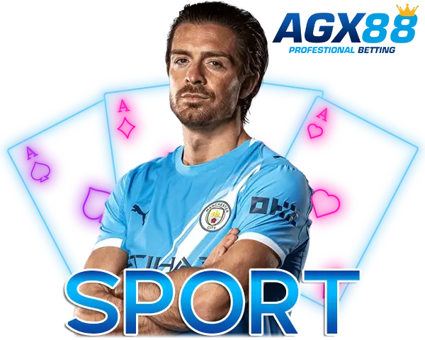 AGX88 ภาพหมวดกีฬา นักฟุตบอลสวมเสื้อสีฟ้าพร้อมตัวอักษร SPORT สีฟ้าเด่น และโลโก้ AGX88 ด้านบน สไตล์เว็บเดิมพันออนไลน์ทันสมัย